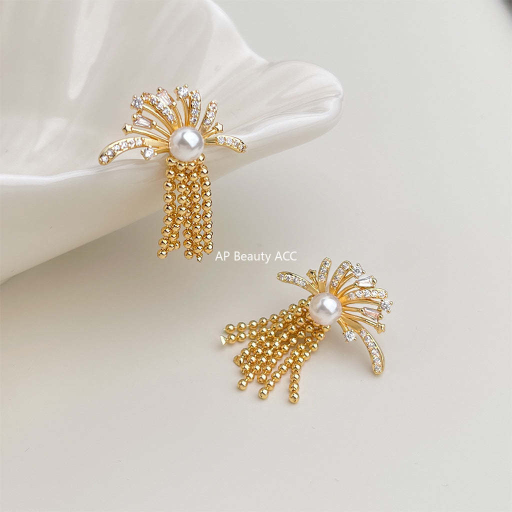 A廠-微鑲鋯石時尚高級感煙火流蘇S925銀針新款耳環女小眾設計創意耳飾「7136」25.11-4