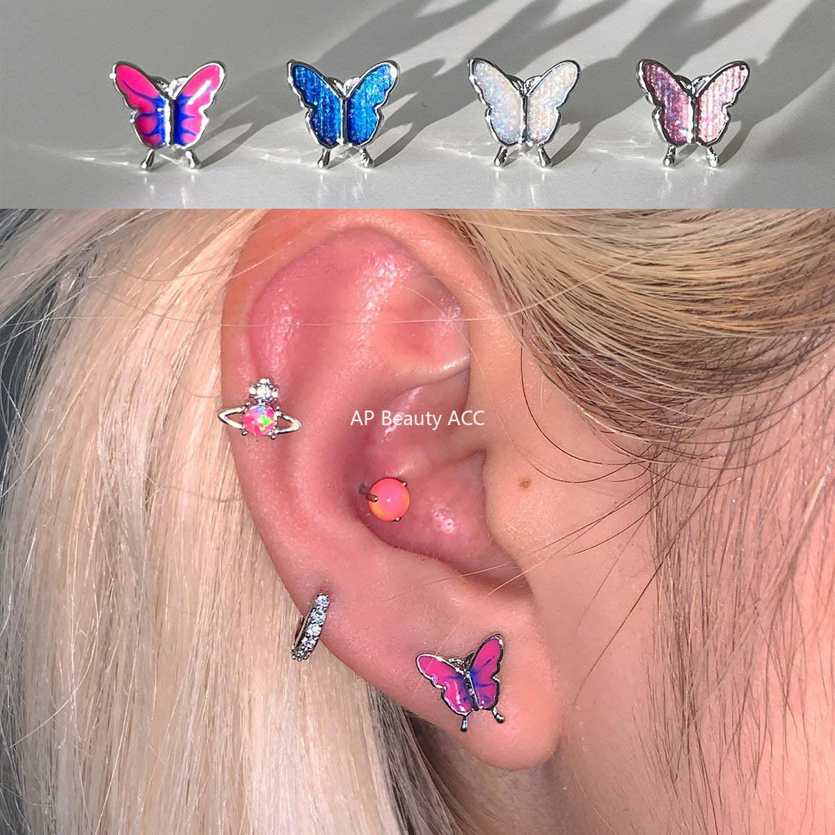 C廠-森系靈動蝴蝶耳釘女絕美夢幻甜美風銀針耳骨釘甜酷高級感秋冬耳飾「EH-4126」25.10-5