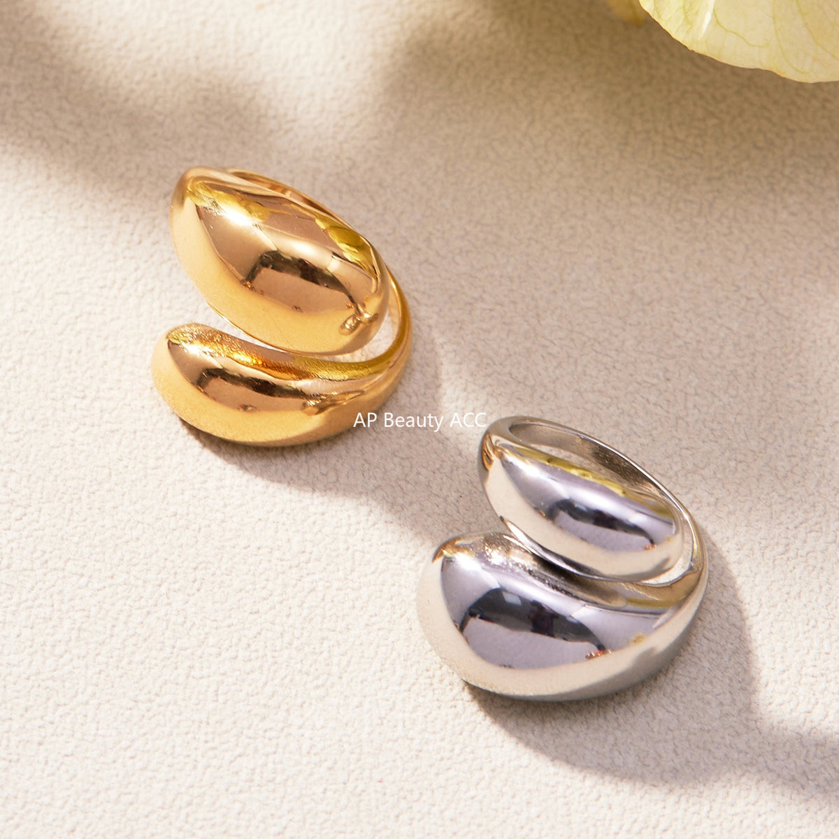 B廠-跨境法式光面雙水滴開口戒指不鏽鋼鍍18k真金不掉色首飾品「A656-A658」25.11-1