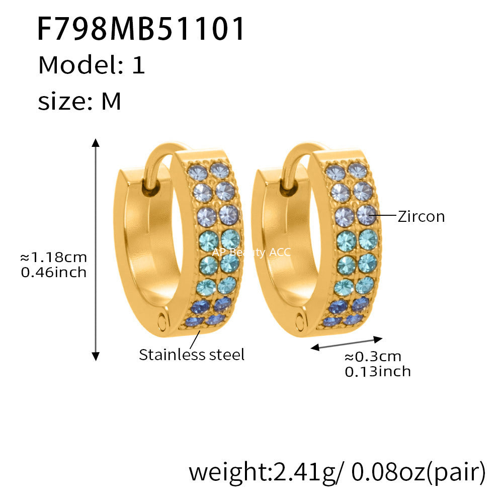B廠-簡約C型鑲彩鑽拼色鋯石耳扣不鏽鋼鍍18k真金輕奢小眾耳環女「F798」25.11-1