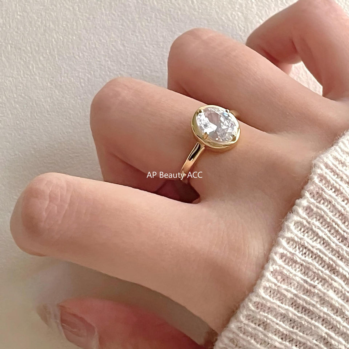 F廠-韓版韓版925純銀橢圓鋯石戒指簡約小紅書INS時尚開口戒「J2146」25.11-4