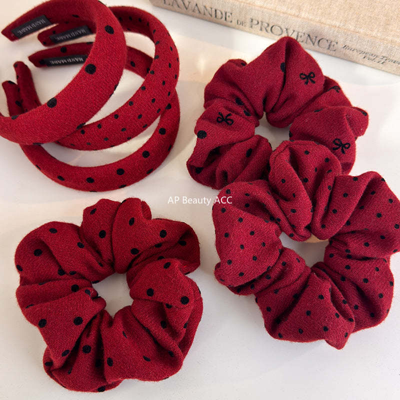 E廠-新年紅色波點大腸髮圈網紅2025新款綁頭髮頭繩高顱頂頭箍洗臉髮捆「27755」25.12-1