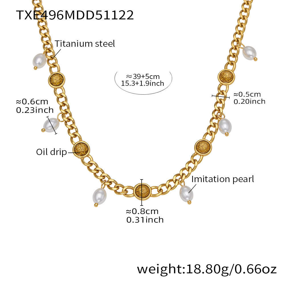 B廠-歐美熱銷款仿珍珠流蘇項鍊手鍊不鏽鋼鍍18k金ins小眾設計首飾套裝「TXP496」25.11-4