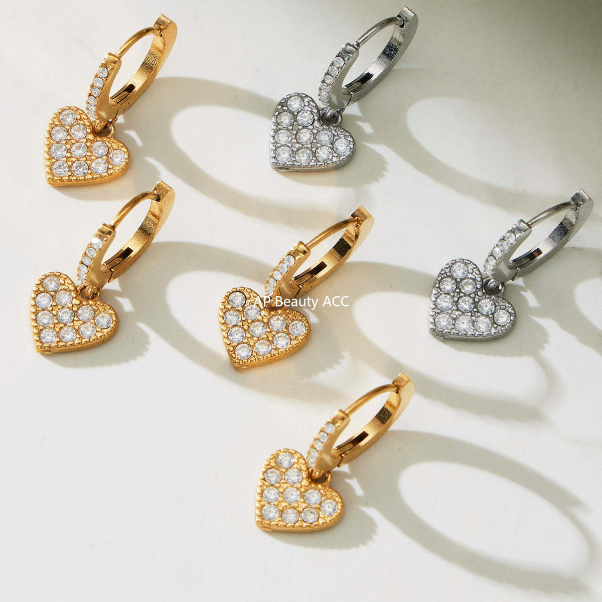 B廠-不鏽鋼愛心滿鑽鋯石吊墜耳環項鍊手鍊腳鏈套裝鍍18k真金歐美潮飾「TXP504」25.11-4