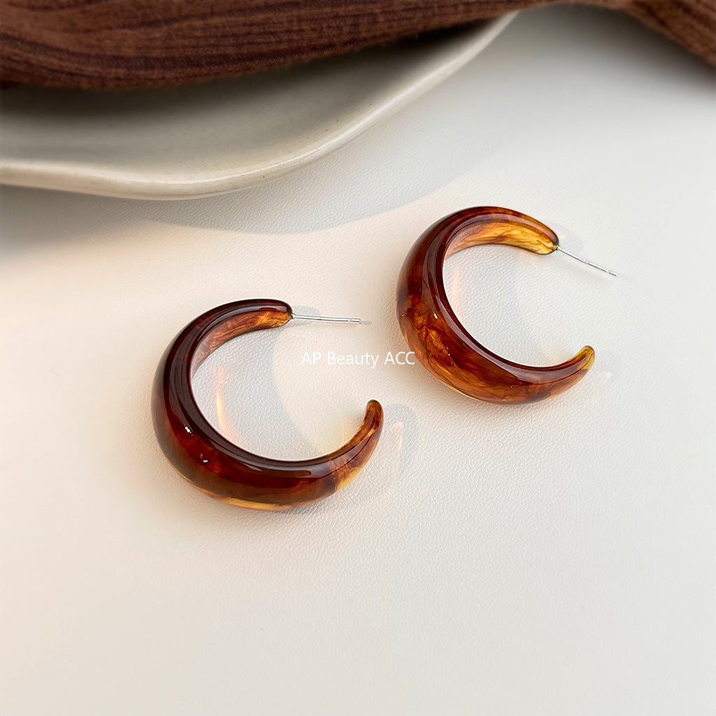 A廠-爆款~娜娜同款琥珀大圓圈耳環女2025新款美拉德色系高級感耳環耳飾「7004」25.11-1