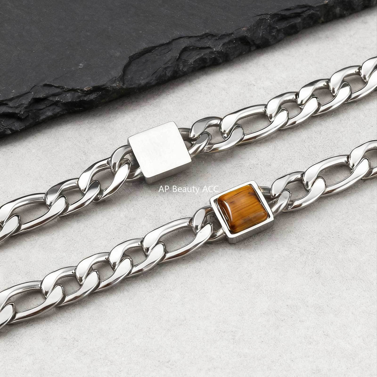 G廠-不鏽鋼手鍊批發男士嘻哈潮流手鍊三比一NK鏈方虎眼石手鍊「BR-2741」25.12-3