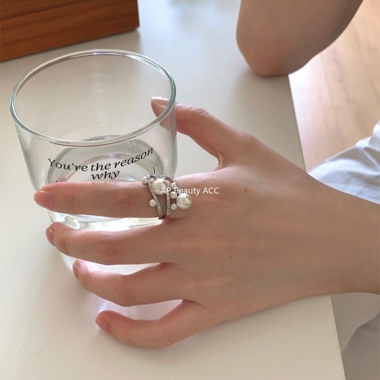 C廠-韓版優雅氣質冷淡風珍珠戒指女復古百搭高級感食指戒小眾設計指環「JZ-0728」25.11-1