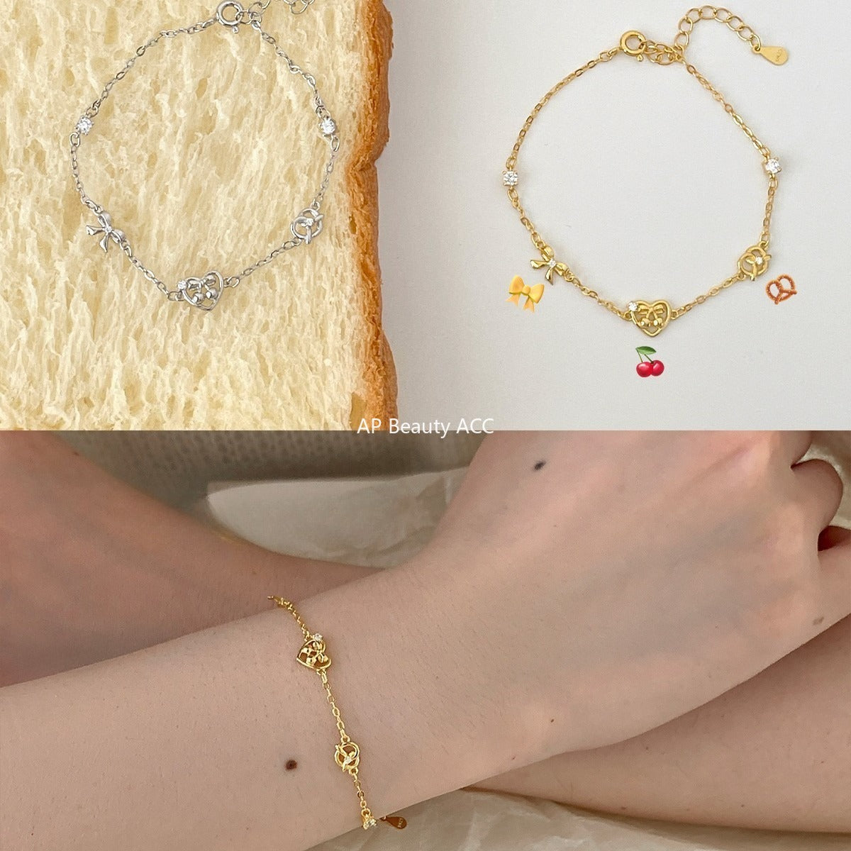 C廠-韓版愛心鹼水結手鍊女甜美小清新蝴蝶結純銀手飾小眾精緻設計飾品「SL-490」25.11-1