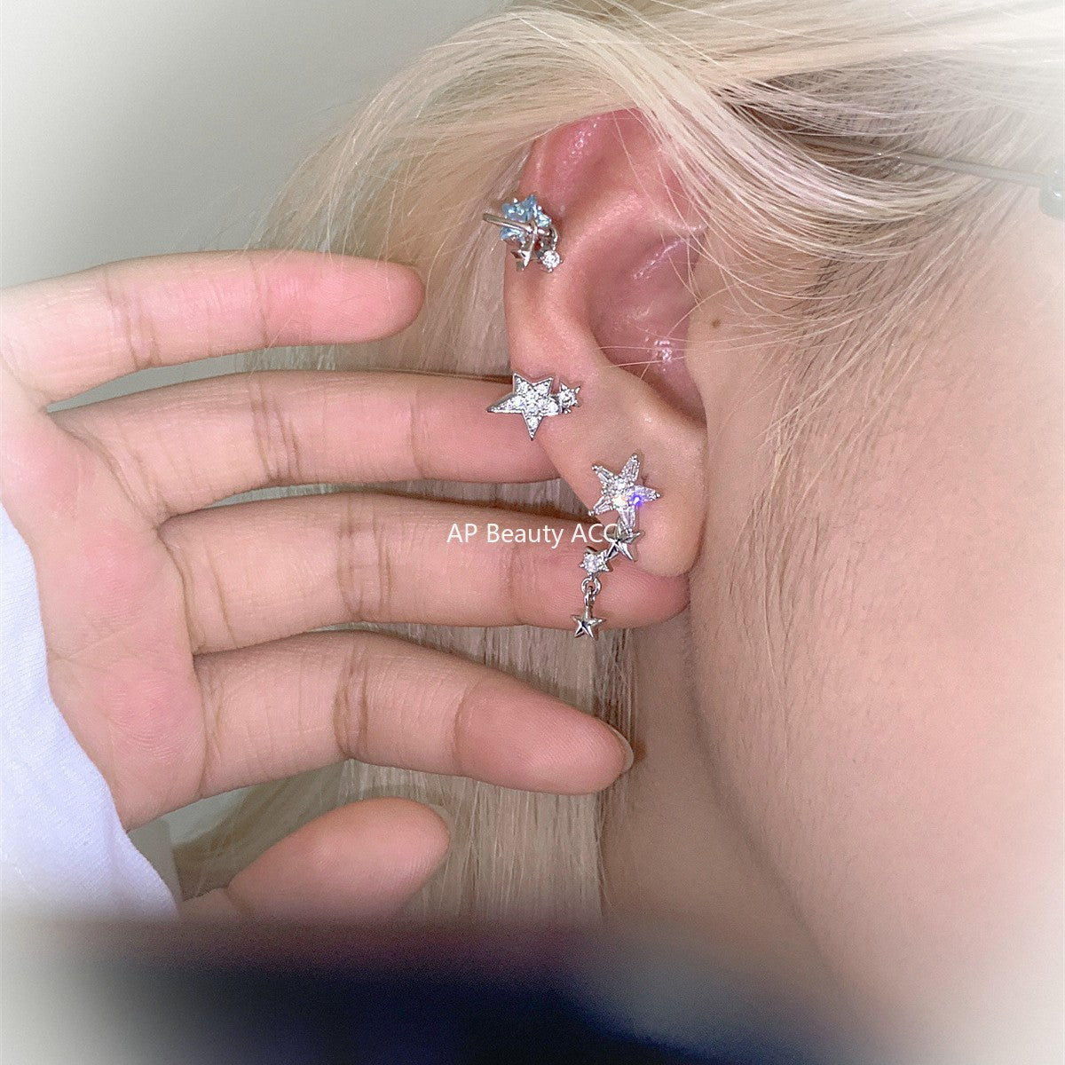 C廠-超閃輕奢五角星鋯石耳釘女小眾高級感甜美鈦鋼耳骨釘精緻時尚耳飾「EH-4211」25.10-3