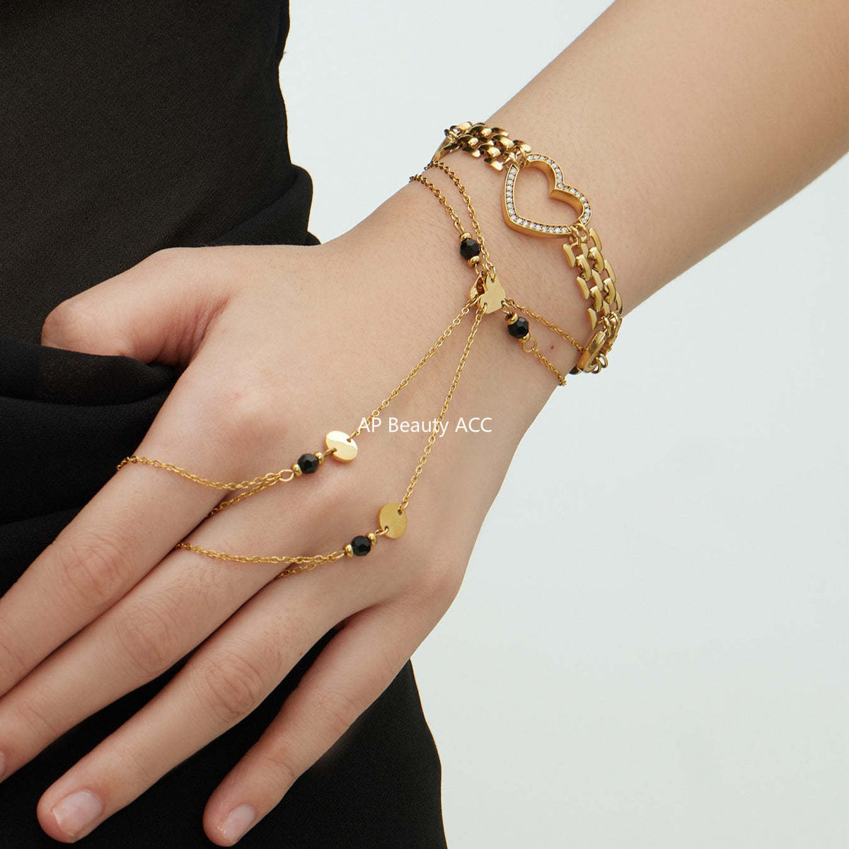 B廠-不鏽鋼鋯石愛心手錶鏈天然石愛心手指鏈組合高質感飾品鍍18k真金「E162-E169」25.12-3