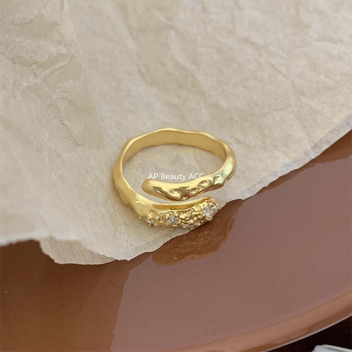 F廠-法式風925純銀鑲鑽不規則戒指 極簡時尚女設計感ins網紅戒「J1269」25.12-2