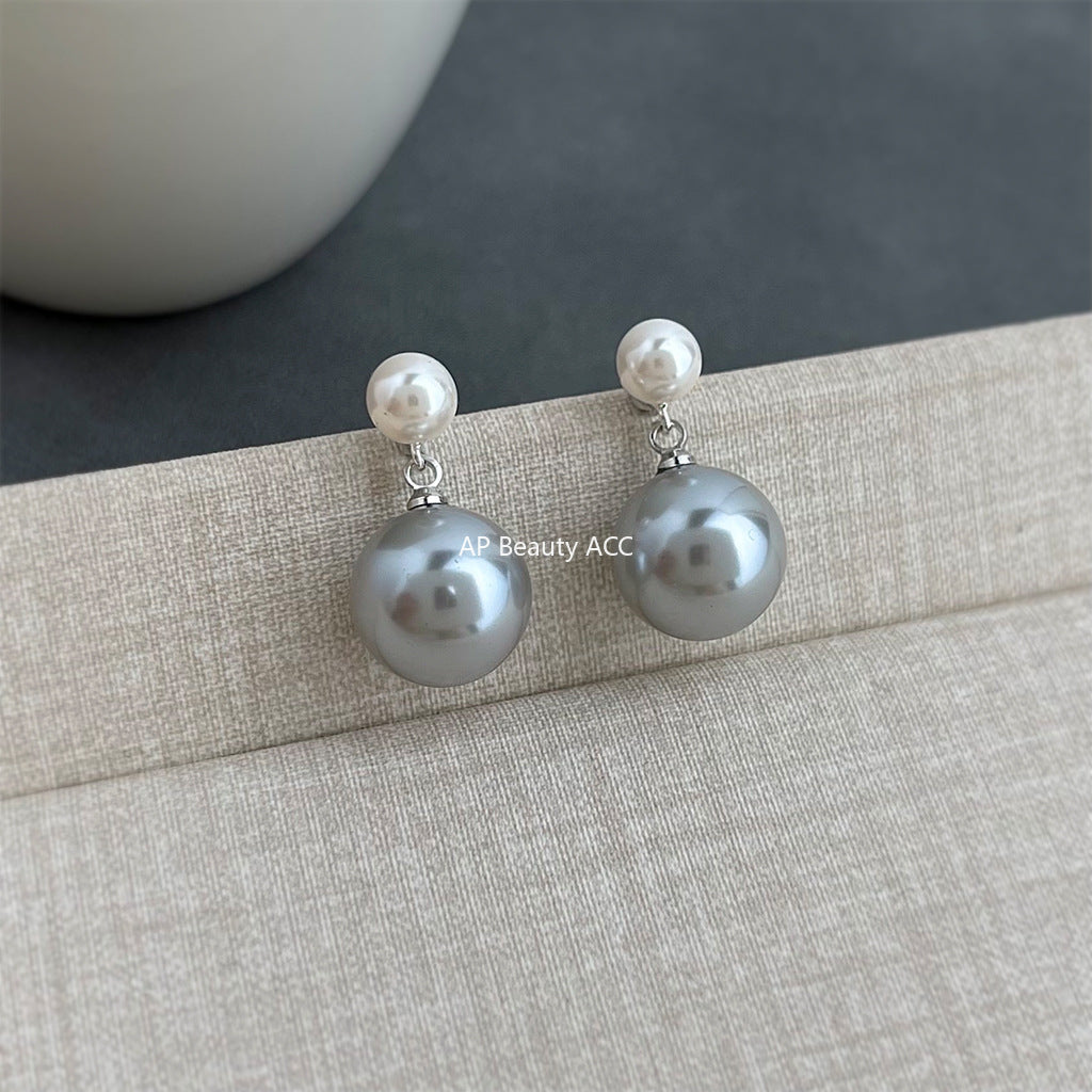 A廠-S家玻璃珍珠高品質秋冬灰色係新款耳飾工廠 時尚高級感老錢風耳環「7069」25.11-2