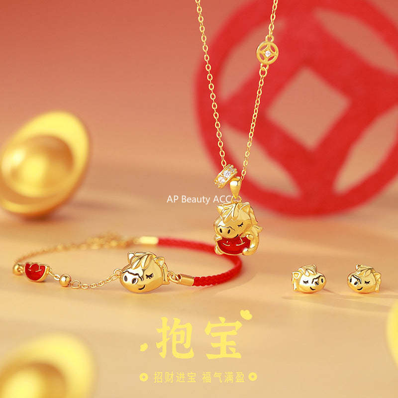 D廠-原創S999足銀 抱寶小馬項鍊輕奢手鍊本命年小眾耳環個性首飾「YC9697E_1 YC0248N_1 YC5388SL_1」25.11-3