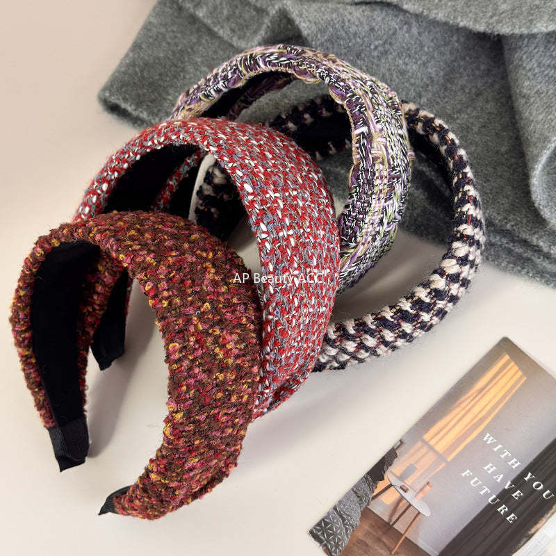 E廠-法式小香風粗毛呢寬邊髮箍女高級感外出百搭髮飾壓髮頭箍2025新款「27733」25.12-1