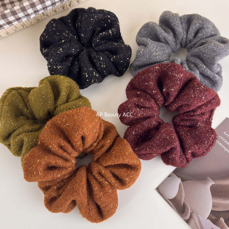 E廠-韓系秋冬彩色毛線針織金絲大腸髮圈女氣質超大丸子頭馬尾頭繩頭飾「27724」25.11-4