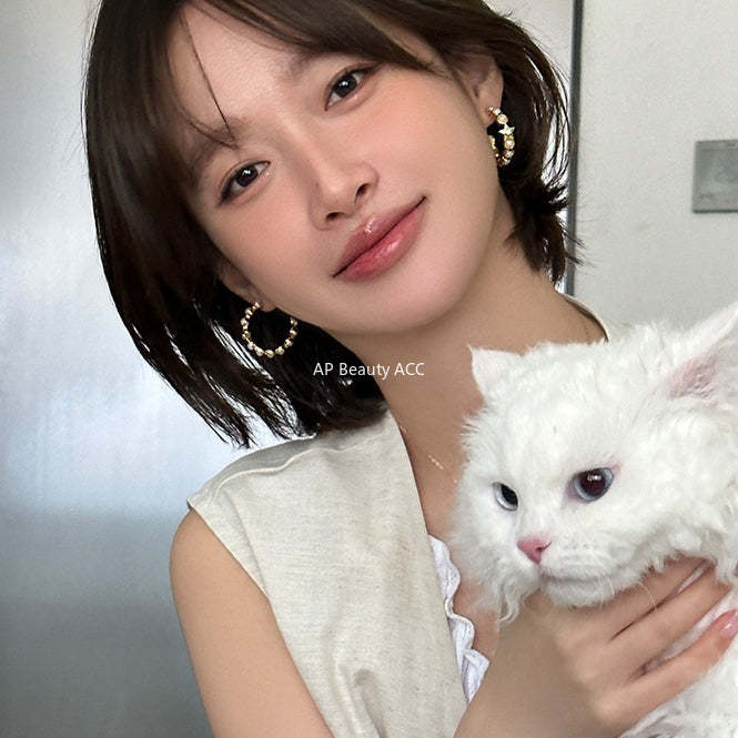 C廠-小香風珍珠耳圈女輕奢ins甜美百搭星星鋯石銀針耳環高級感新耳飾「EH-4113」25.10-5