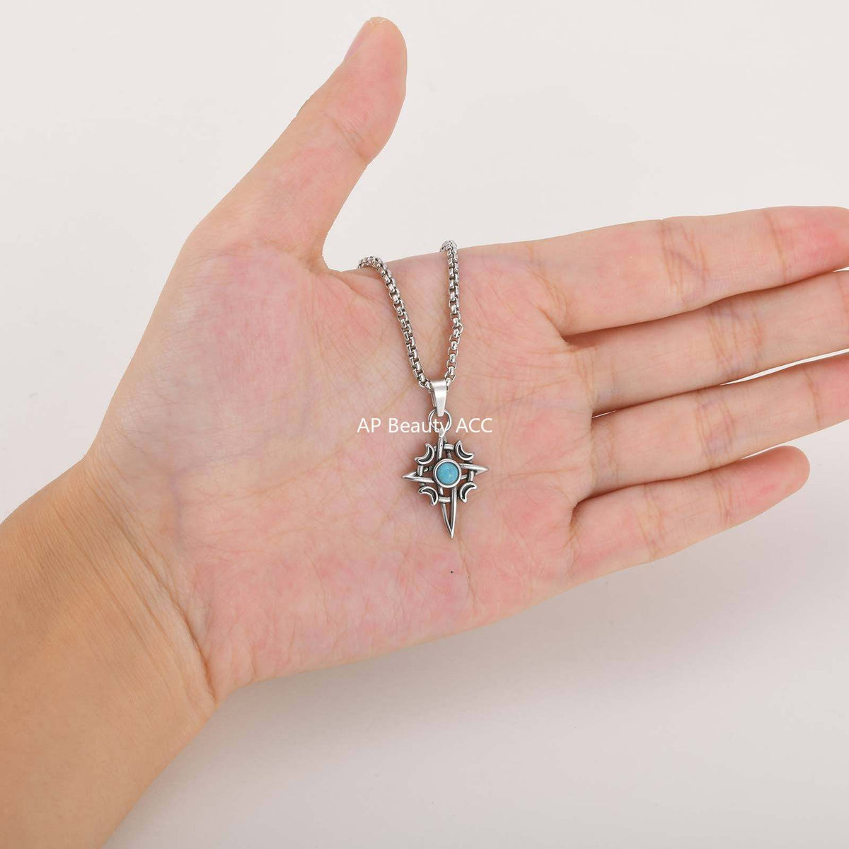 G廠-不鏽鋼男士個性復古項鍊首飾星月綠松石吊墜「PN-2111」25.12-2