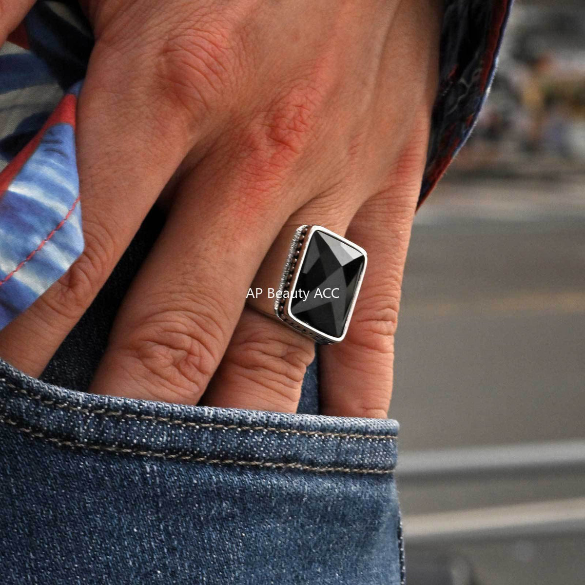 G廠-不鏽鋼嘻哈潮流時尚簡約玻璃切面個性ins風男士指環戒指「RC-923」25.11-2