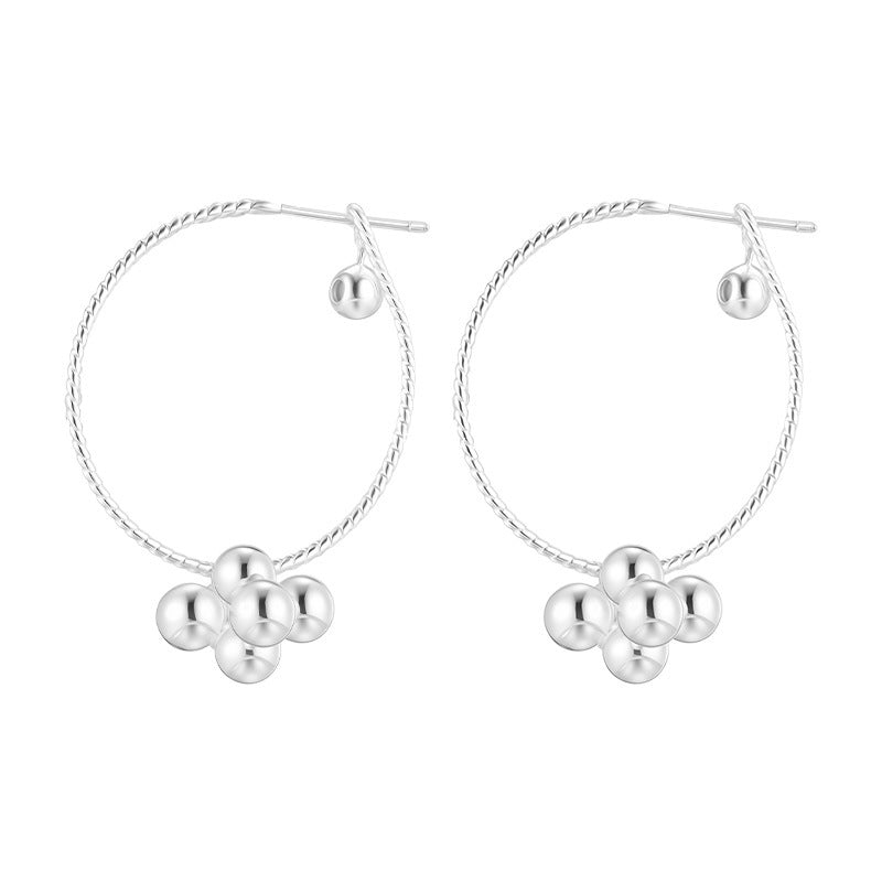 C廠-韓系圓珠小花球耳圈女高級感顯臉小麻花耳環獨特誇張秋冬氣質耳飾「EH-4184」25.11-2