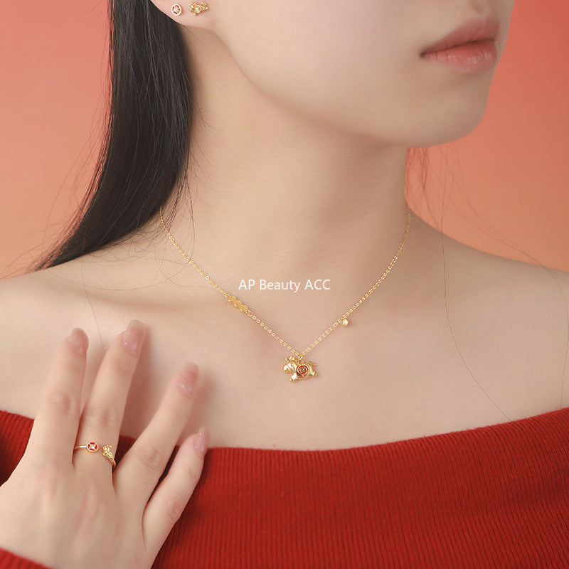 D廠-原創S999足銀小馬錢幣項鍊復古輕奢躍馬轉金耳環戒指本命年首飾批發「YC3989E_1 YC10302E_1 YC2294N_1」25.11-2