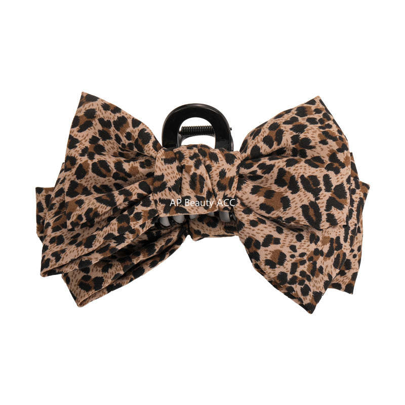 E廠-豹紋蝴蝶結抓夾女2025新款高級感盤髮夾後腦勺鯊魚夾秋冬氣質頭飾「27689」25.11-3