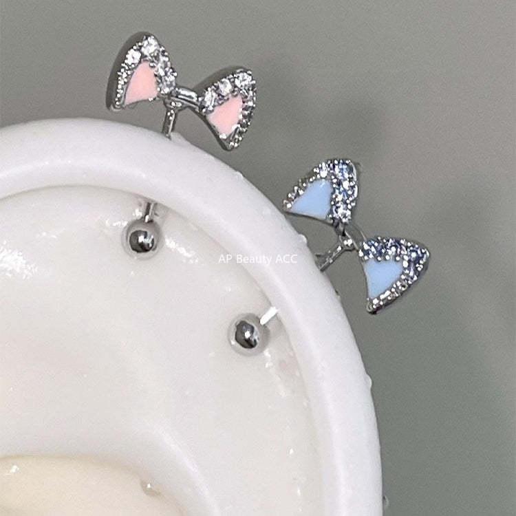 C廠-甜美可愛粉色貓耳耳骨釘女簡約百搭小香風鋯石滴油耳釘秋冬新耳飾「EH-4297」25.12-1