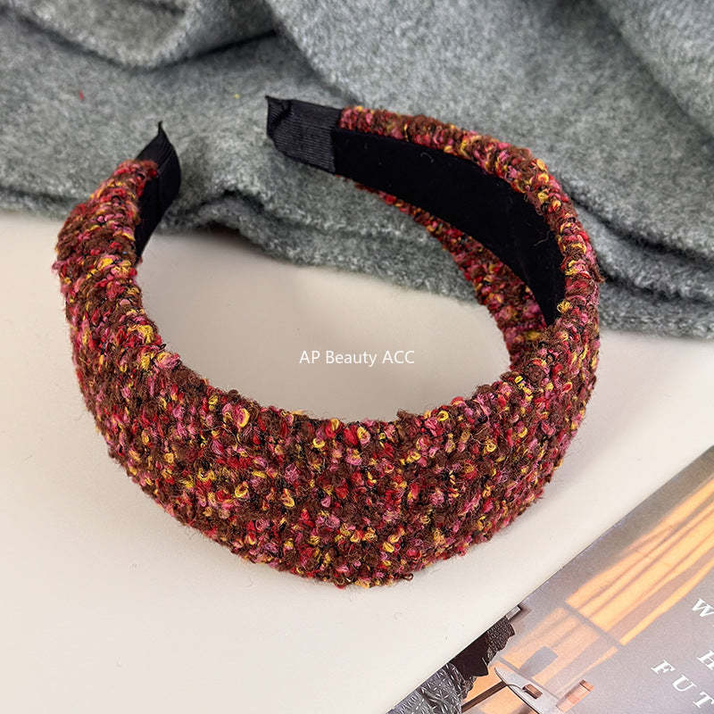 E廠-法式小香風粗毛呢寬邊髮箍女高級感外出百搭髮飾壓髮頭箍2025新款「27733」25.12-1