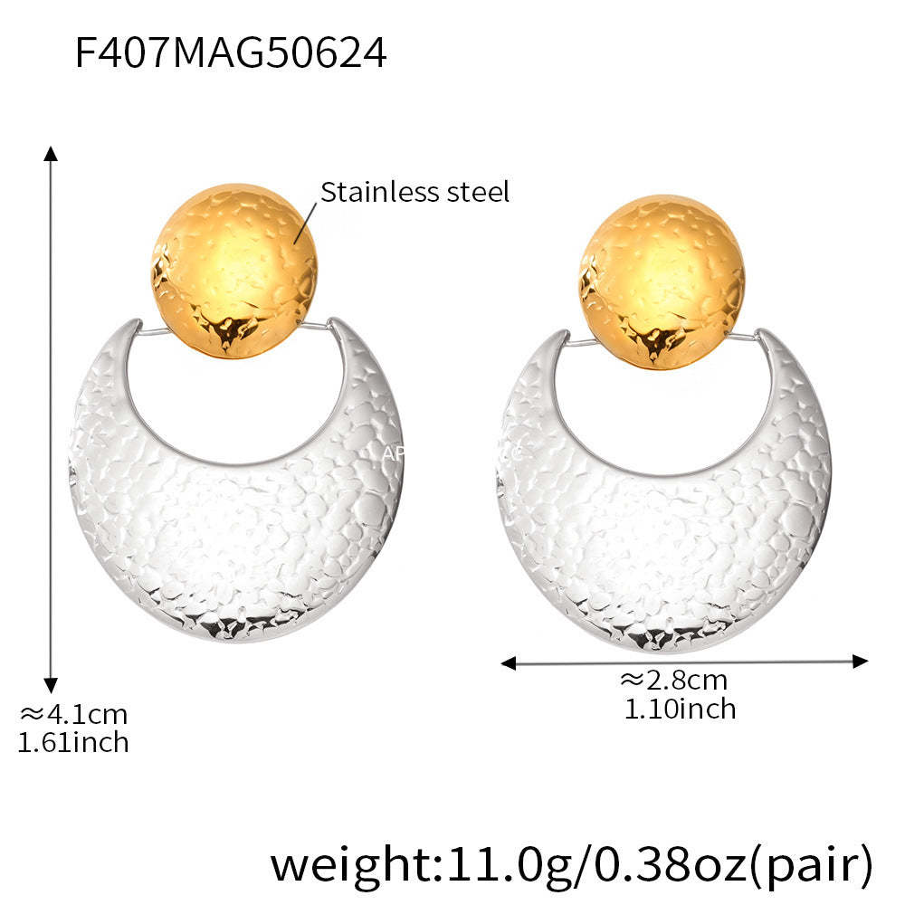 B廠-歐美拼色不鏽鋼耳環 小眾耳釘耳飾earrings曲面錘紋質量誇張耳環「F407」25.12-1