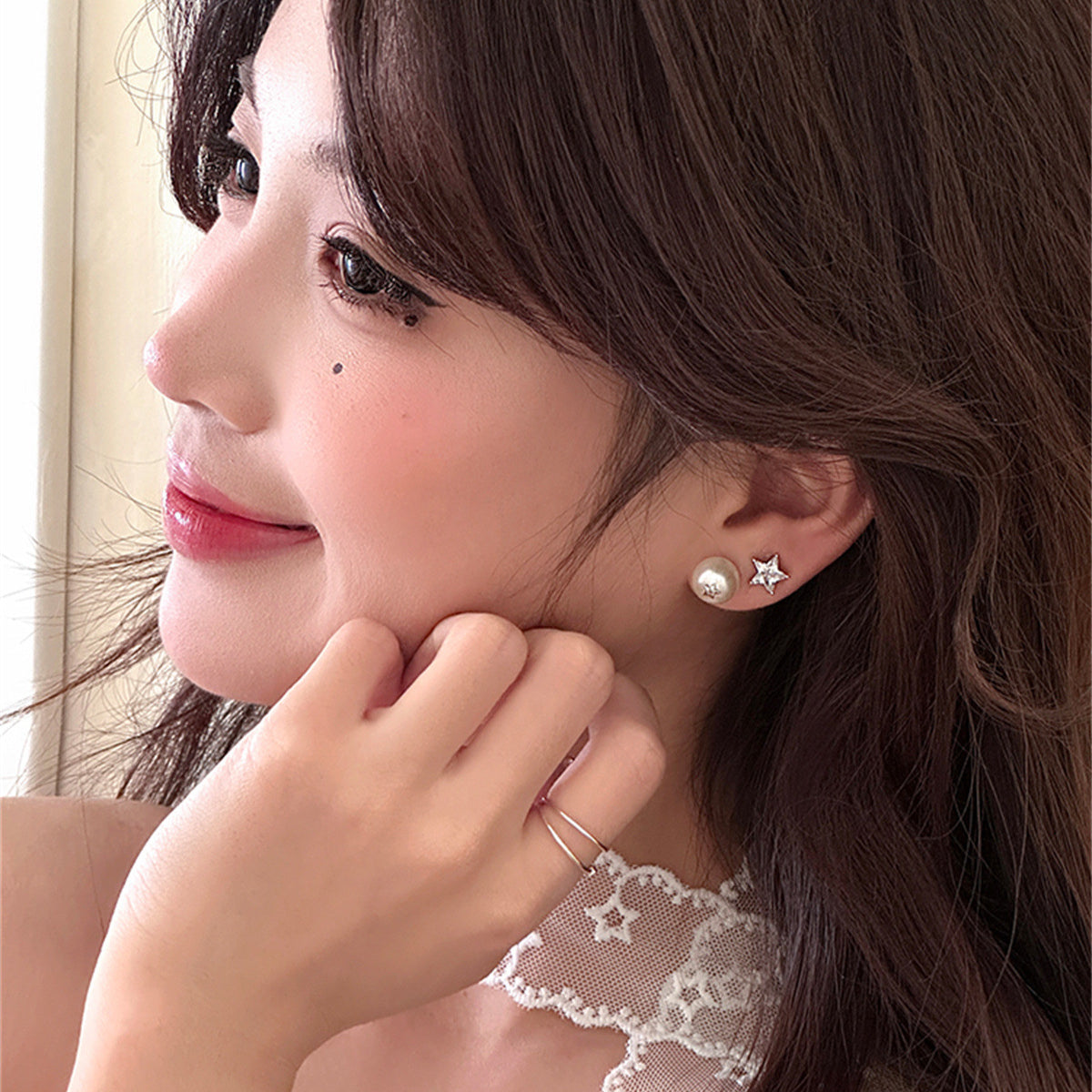 C廠-日韓輕奢簡約銀針星星鋯石耳釘女小巧氣質百搭珍珠耳骨釘精緻耳飾「EH-3913」25.08-5