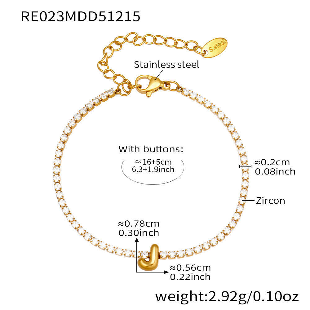 B廠-爆閃爪鑲鋯石26字母手鍊 不鏽鋼鍍18k真金時尚精緻氣質珠寶首飾女「RE023」25.12-3
