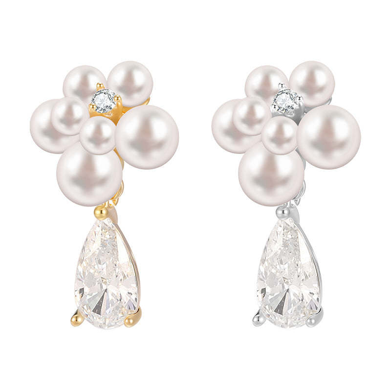 C廠-法式輕奢鋯石耳環女氣質優雅高級感珍珠耳釘復古精緻時尚花朵耳飾「EH-4351」25.12-1