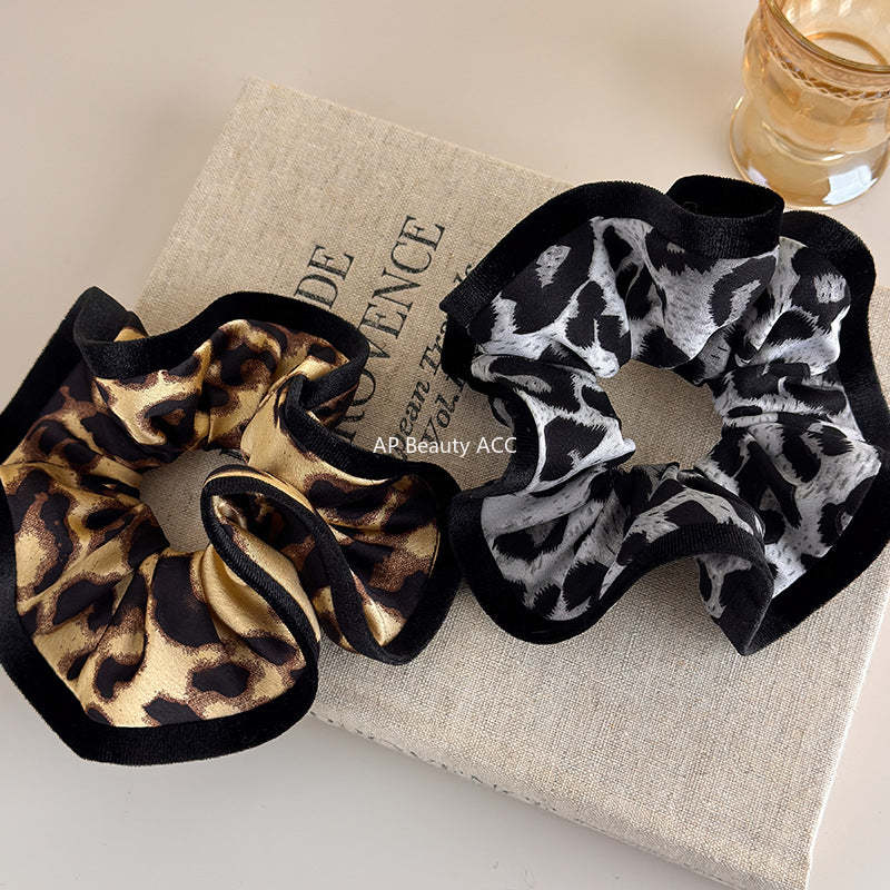 E廠-復古豹紋拷邊大腸髮圈頭繩髮飾秋冬頭花扎馬尾皮筋高級感髮繩頭飾「27700」25.11-4