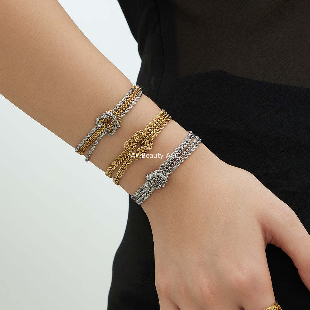 B廠-不鏽鋼打結鏈手鍊個性間電鍍18k真金INS小眾設計時尚百搭歐美手飾「E151」25.12-3