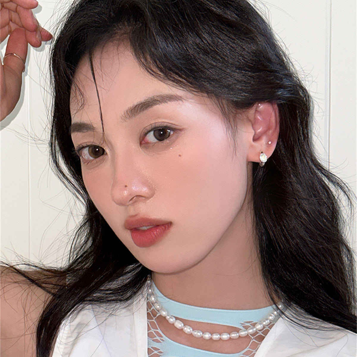 C廠-韓版簡約小眾設計愛心月光石耳環女輕奢時尚個性百搭高級銀針耳扣「EH-3704」25.06-4