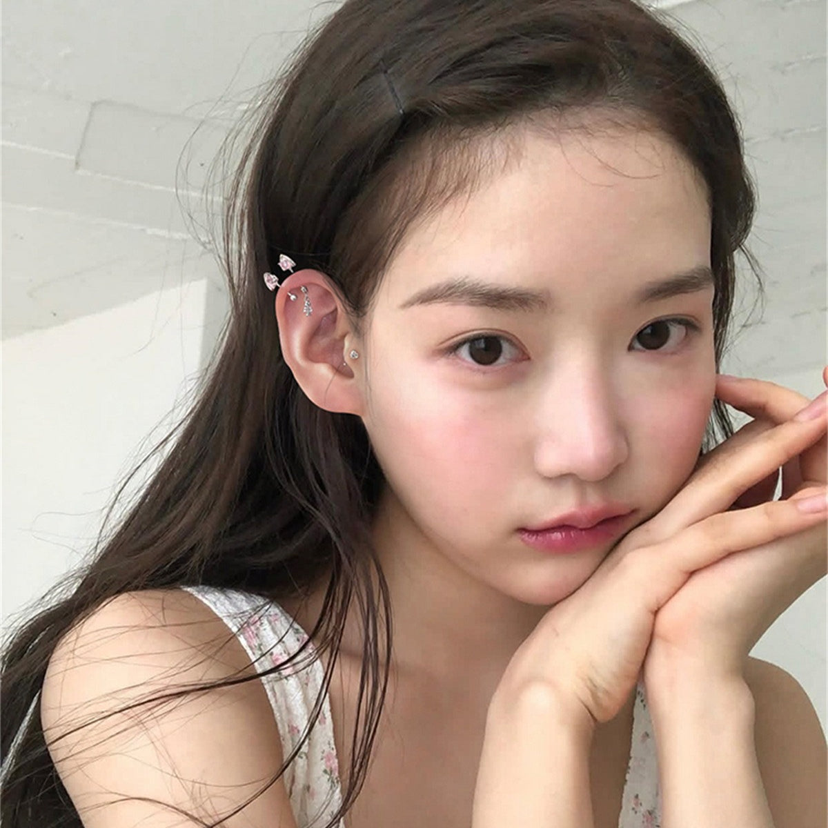 C廠-可愛貓耳鈦鋼耳釘女甜美高級感魚骨愛心鋯石耳骨釘輕奢時尚耳飾「EH-4087」25.10-1