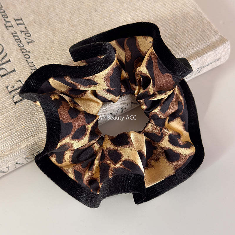 E廠-復古豹紋拷邊大腸髮圈頭繩髮飾秋冬頭花扎馬尾皮筋高級感髮繩頭飾「27700」25.11-4