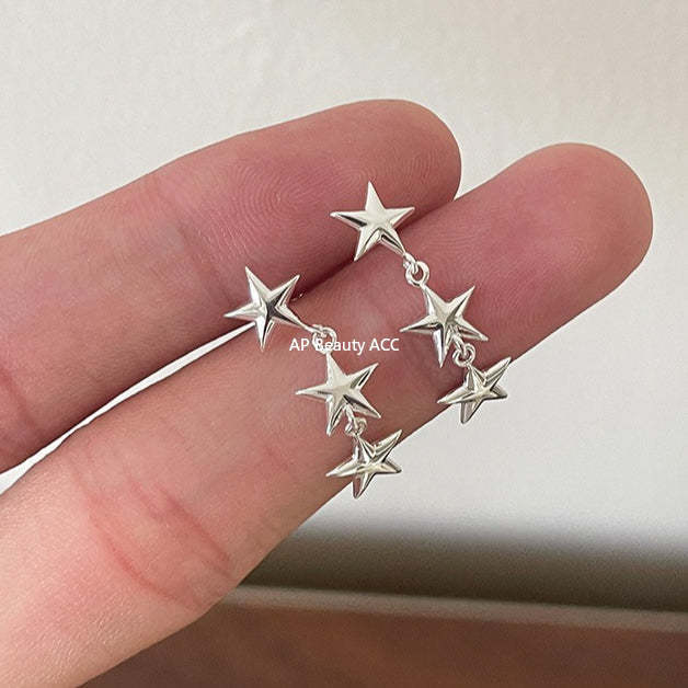 C廠-日韓極簡冷淡風星星流蘇耳釘女潮流復古高級感銀針耳環輕奢耳飾「EH-4335」25.11-4