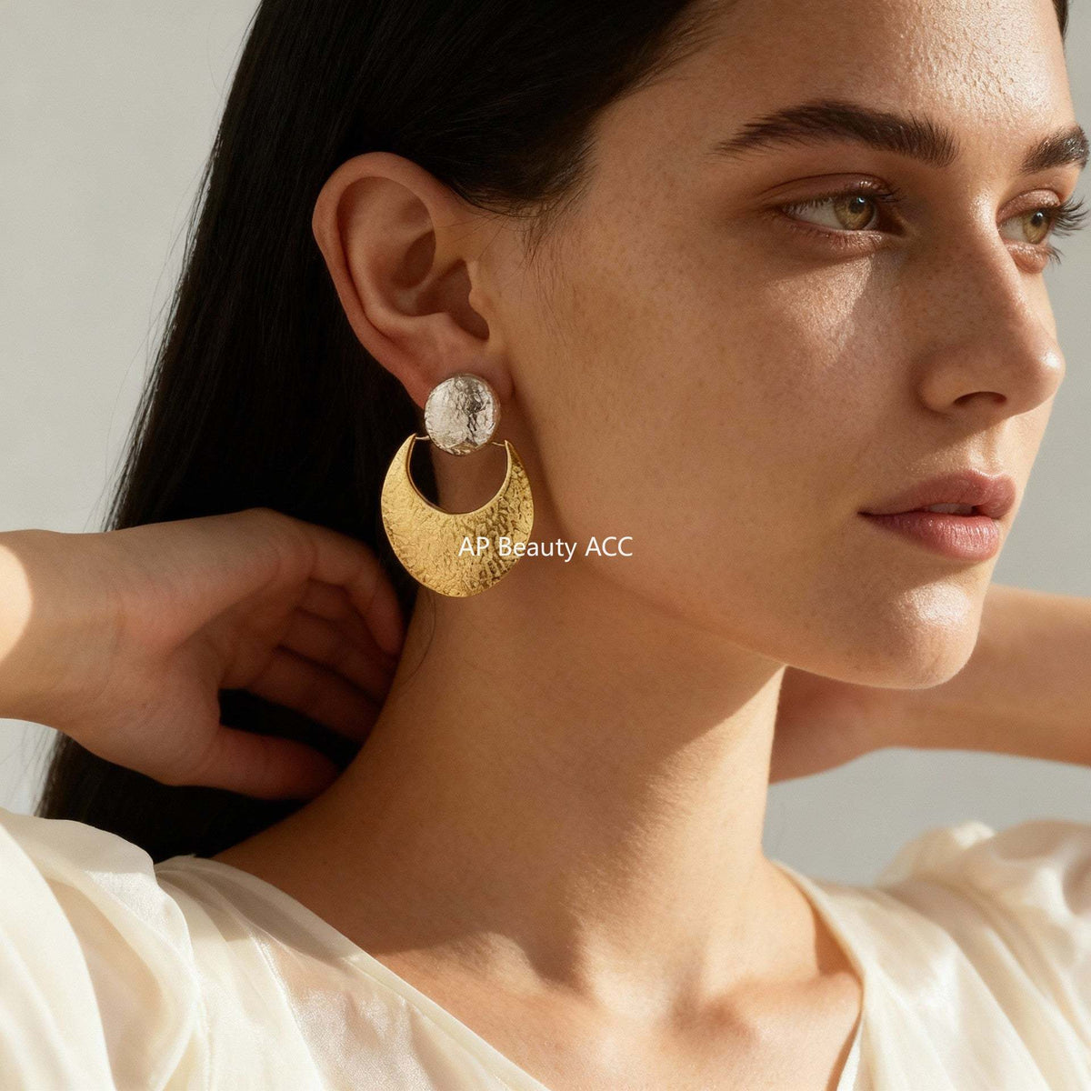 B廠-歐美拼色不鏽鋼耳環 小眾耳釘耳飾earrings曲面錘紋質量誇張耳環「F407」25.12-1