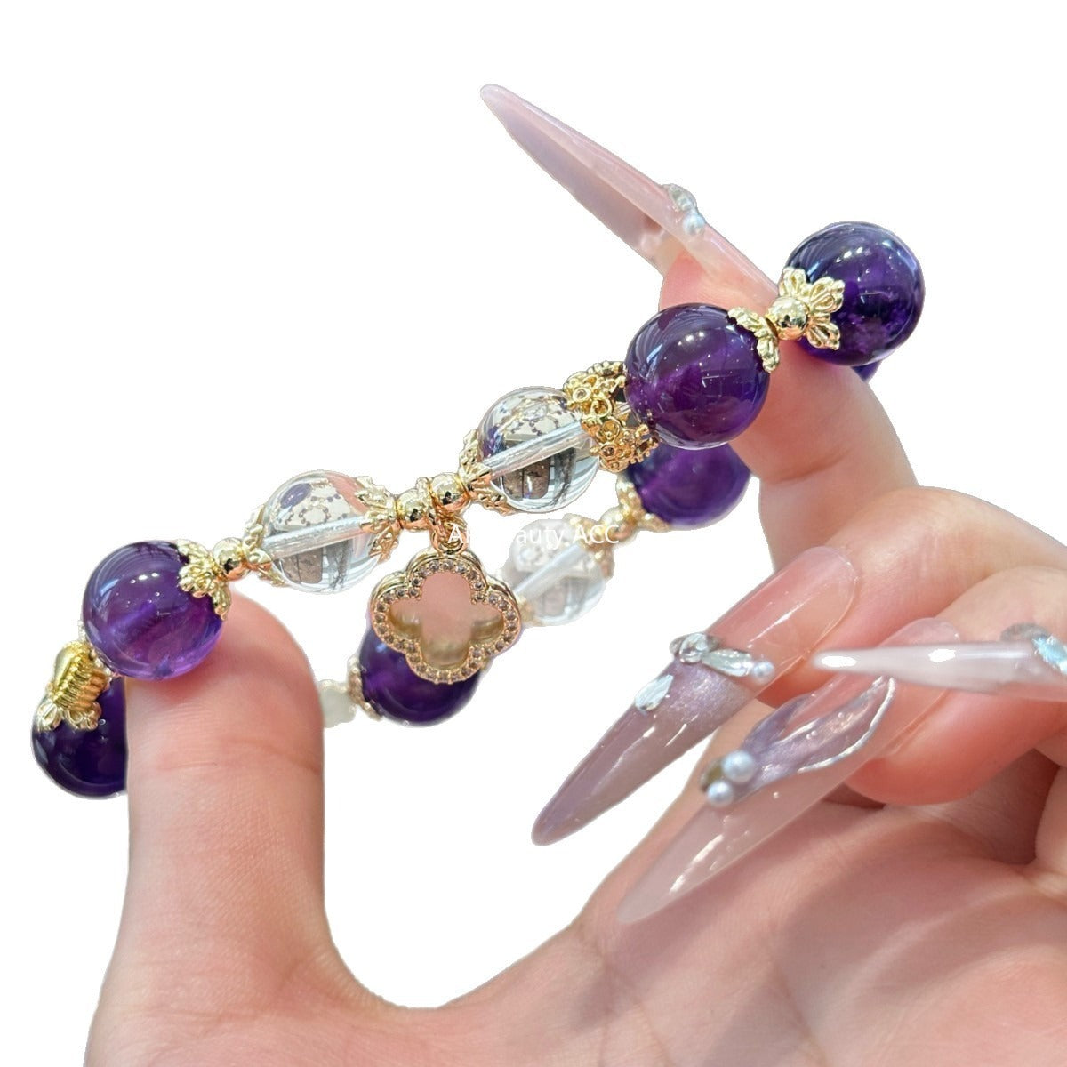 AS廠-新款天然紫水晶黃水晶四葉草手鍊百搭輕奢手串批發廠家直銷「l2944」25.11-1