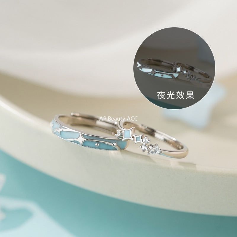 D廠-原創S999足銀四芒星情侶對戒流星超閃夜光甜美個性戒指批發「YC3291R_1」25.10-2