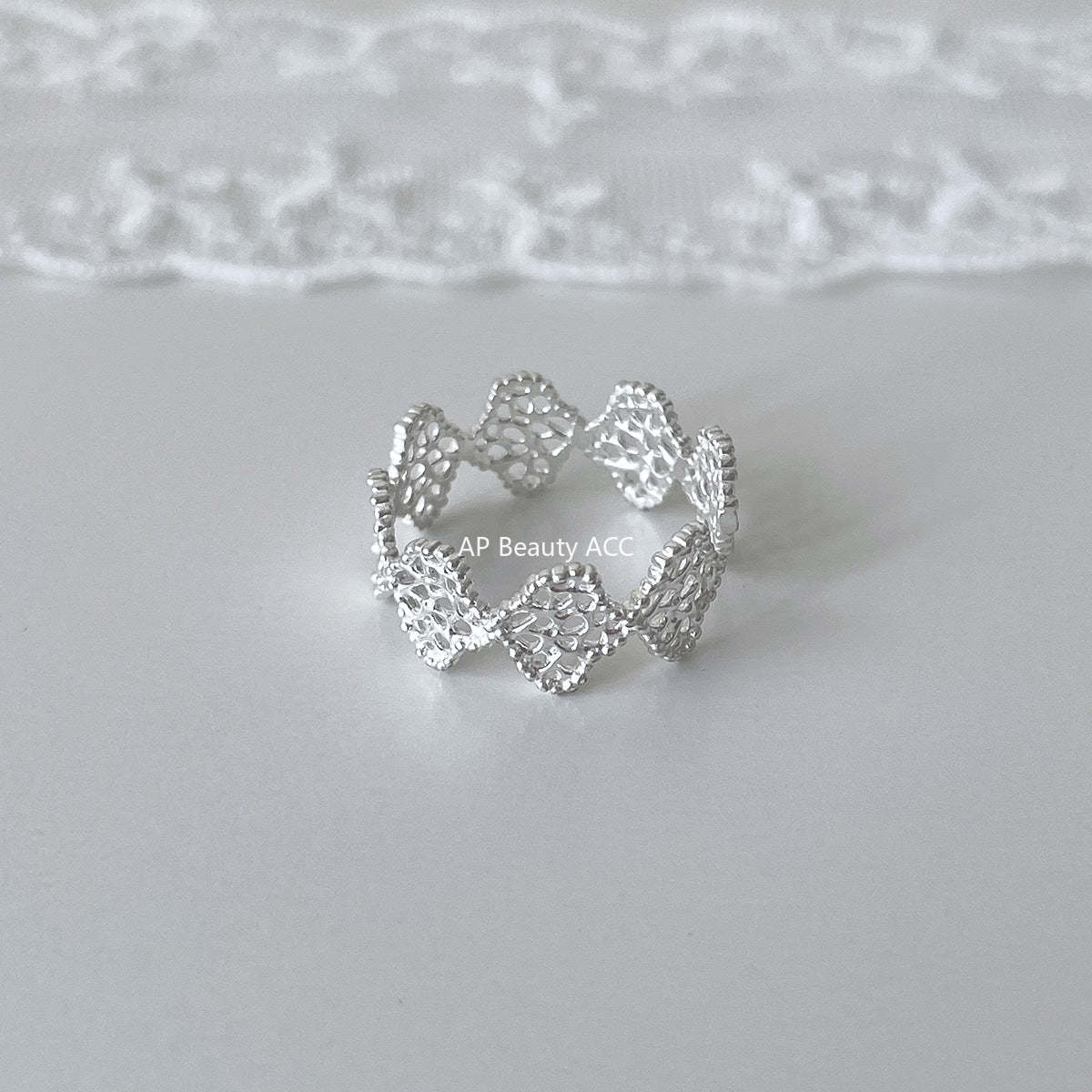 C廠-宮廷風蕾絲花邊純銀戒指輕奢小眾高級感蝴蝶結食指戒百搭氣質指環「JZ-0726」25.11-1