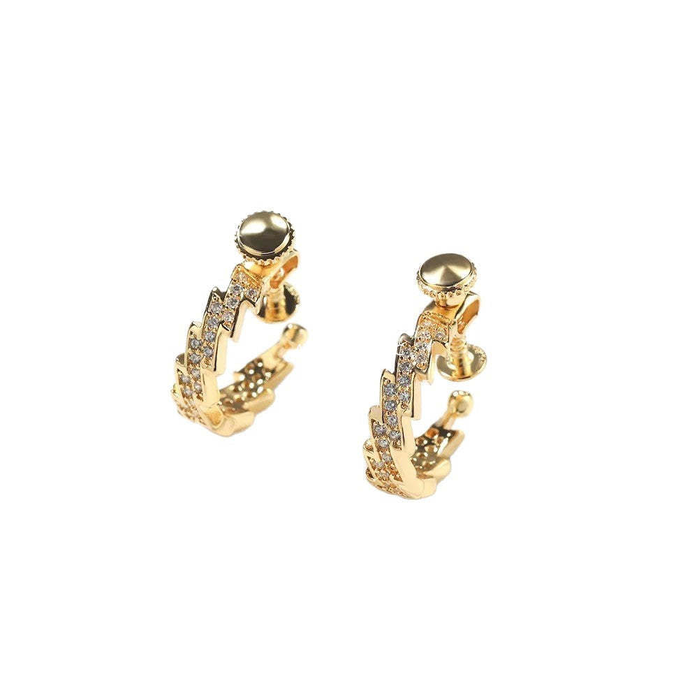 G廠-鑲鑽閃電耳夾男潮個性不規則螺絲耳骨夾簡約百搭冷淡風心電圖耳環「ER884」25.11-4