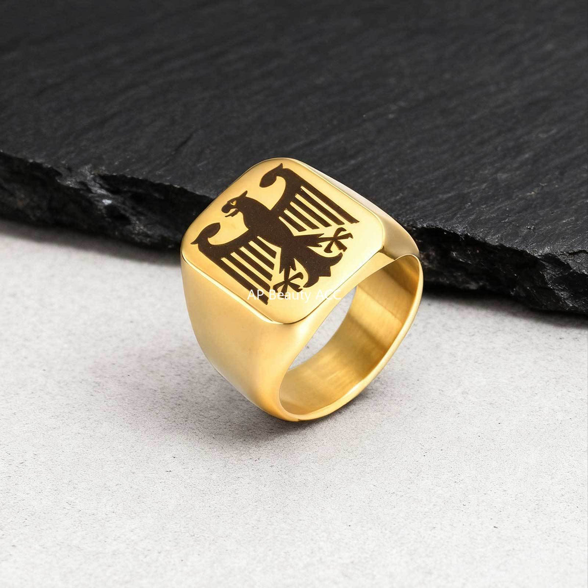 G廠-不鏽鋼鐳射鷹標男士復古符文戒指「RC-294」25.12-2