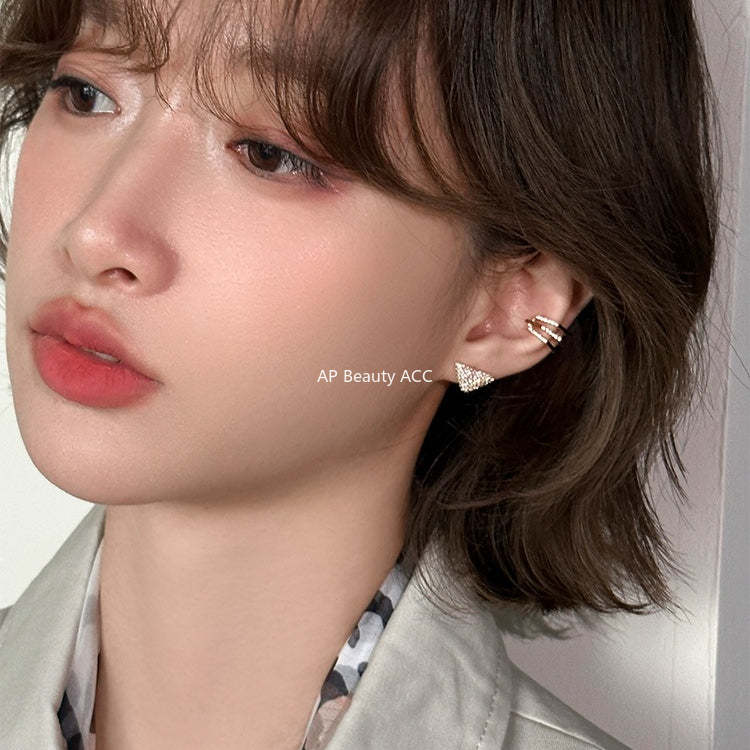 C廠-立體滿鋯石三角形氣質絕美耳釘女輕奢高級感精緻耳環時尚優雅耳飾「EH-4321」25.12-3