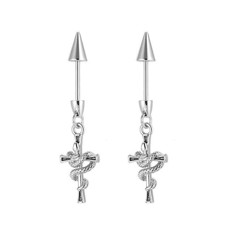 C廠-酷颯黑暗風纏繞小蛇十字架耳釘女輕奢高級感氣質鈦鋼耳骨釘新耳飾「EH-4346」25.12-3