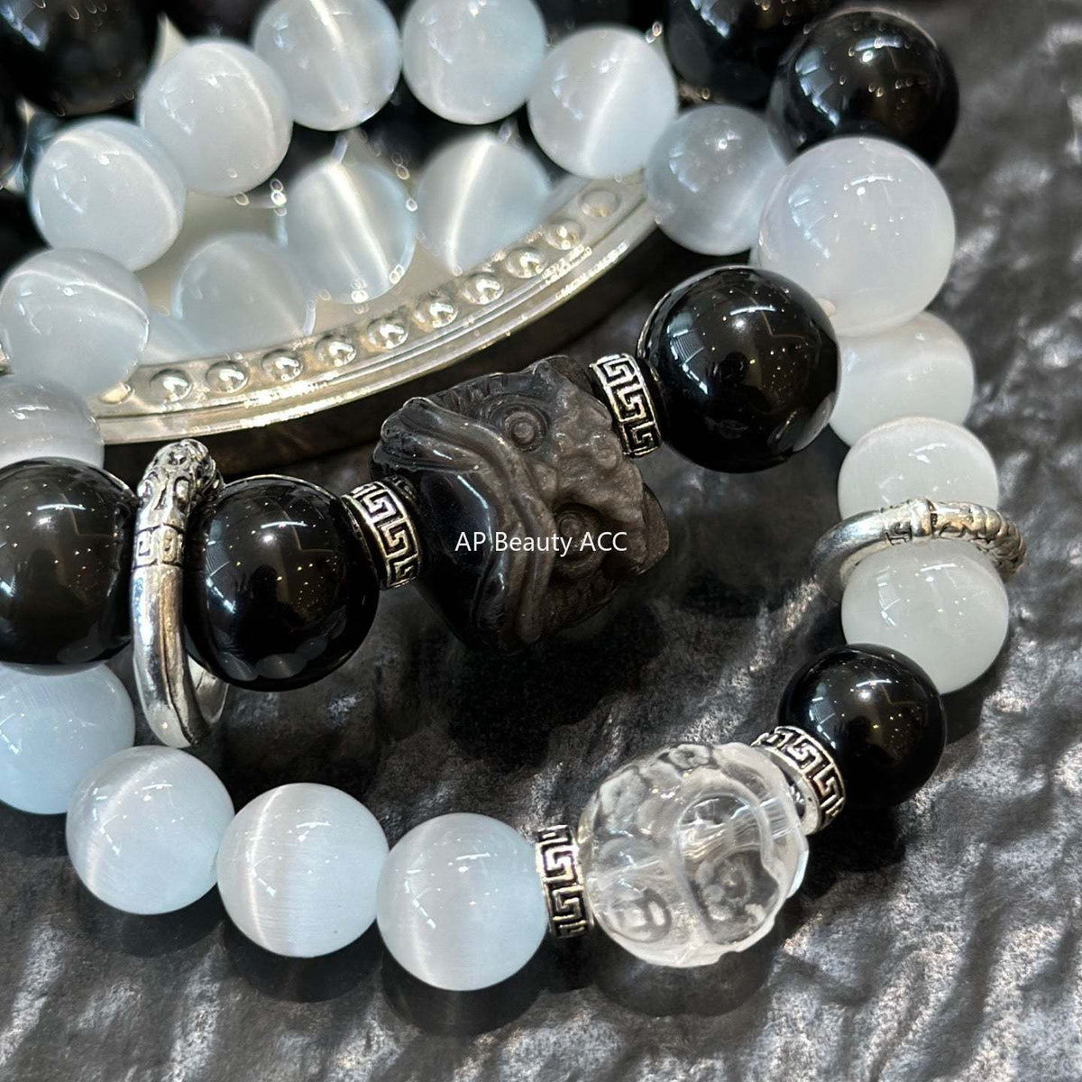 AS廠-情侶款天然黑曜石手鍊輕奢小眾設計貓眼石手串情人節七夕禮物「l2840」25.10-4