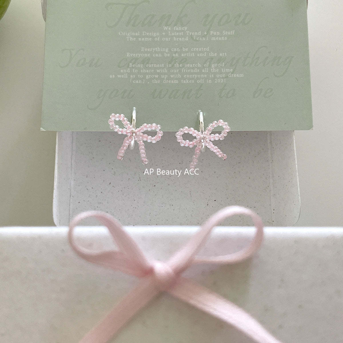 C廠-甜美小香風串珠蝴蝶結耳釘女絕美百搭高級感耳環韓系輕奢氣質耳飾「EH-4125」25.11-1