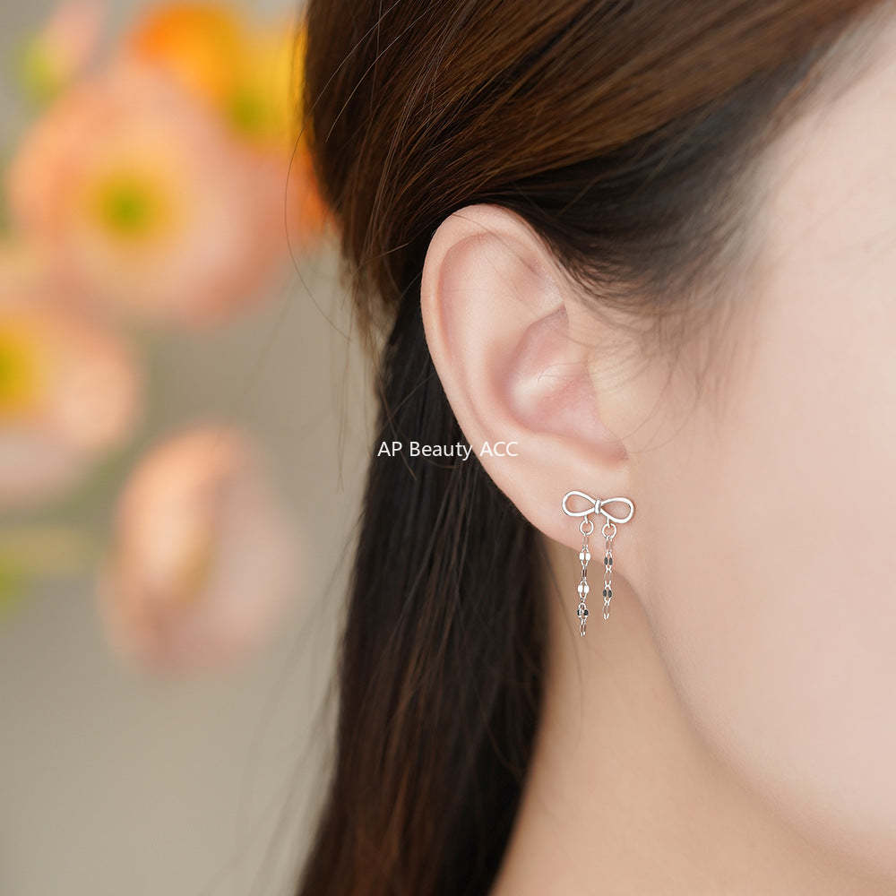 D廠-純銀S925蝴蝶結鏈條耳環女輕奢高級感甜美精緻小眾設計耳飾「YC4061E_1」25.12-3