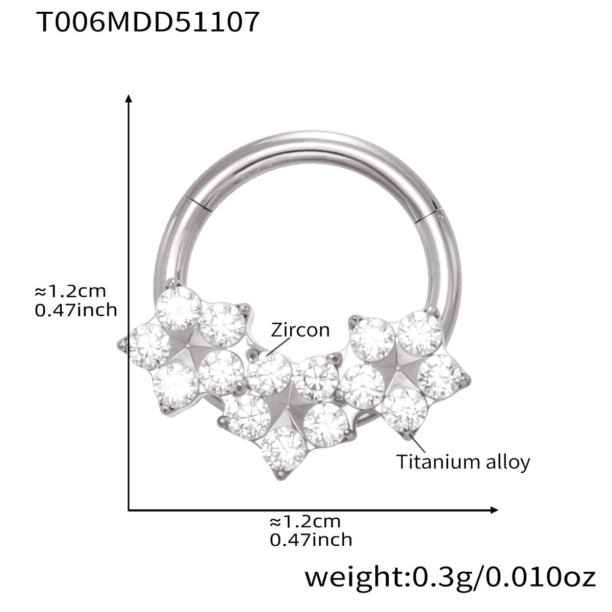 B廠-鈦合金鑲嵌5A鋯石鼻環歐美甜酷辣妹穿刺鼻環潮人時尚無縫環「T001」25.11-2