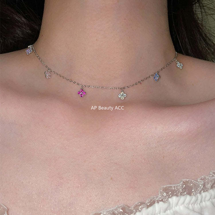 C廠-新款爆款復古多巴胺四葉草項鍊女925純銀百搭法式輕奢疊戴鎖骨鏈「XL-1214」25.12-2